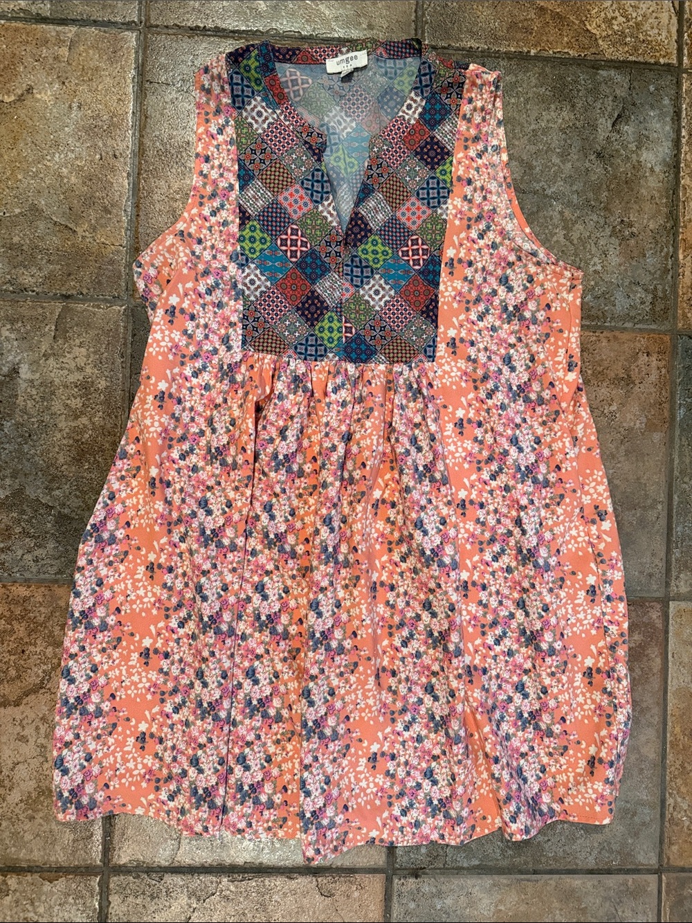 Umgee Peach Floral Patchwork Sundress
